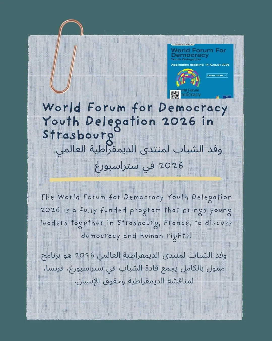 Our post about World Forum for Democracy Youth Delegation 2026, Strasbourg
